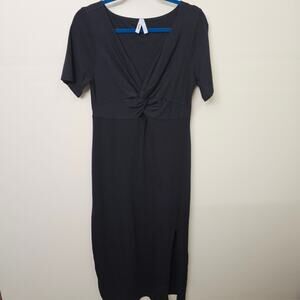 Minimalist Black Cutout Midi Dress Organic Cotton Blend Women’s L | Pact